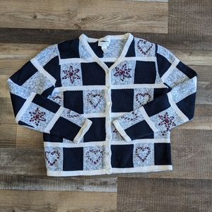 Vintage, embroidered heart and flower sweater, women's small